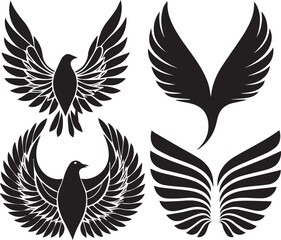Fototapeta premium Black Wing Silhouette Icons – Vector Feather and Flight Symbol Set