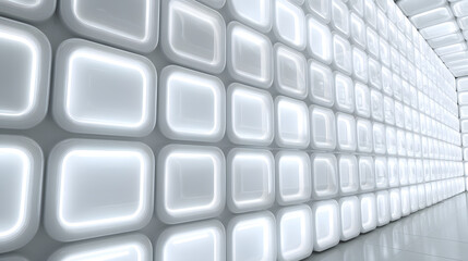 Modern Geometric Interior Design Illuminated Square Wall Panels Creating a Futuristic Look