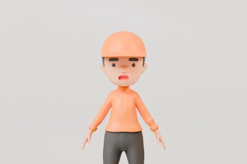 3d a man delivery guy in orange uniform stands half person icon. Minimal Cartoon character. Online delivery concept. Delivery guy or Delivery courier man isolated on white background. 3d render.