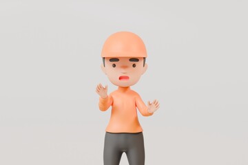 3d a man delivery guy in orange uniform stands half person icon. Minimal Cartoon character. Online delivery concept. Delivery guy or Delivery courier man isolated on white background. 3d render.