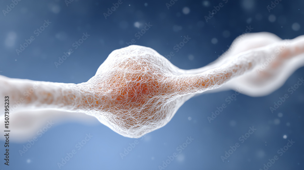 Aufkleber Close-up view of a neuron showing synaptic connections, representing complex interactions in the nervous system.