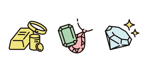 ゴールド、宝石、貴金属のシンプルイラスト