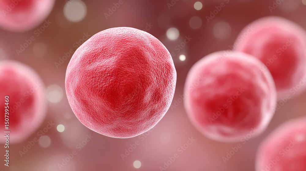Poster Close-up view of vibrant red cells with a blurred background, illustrating biological processes at a microscopic level.
