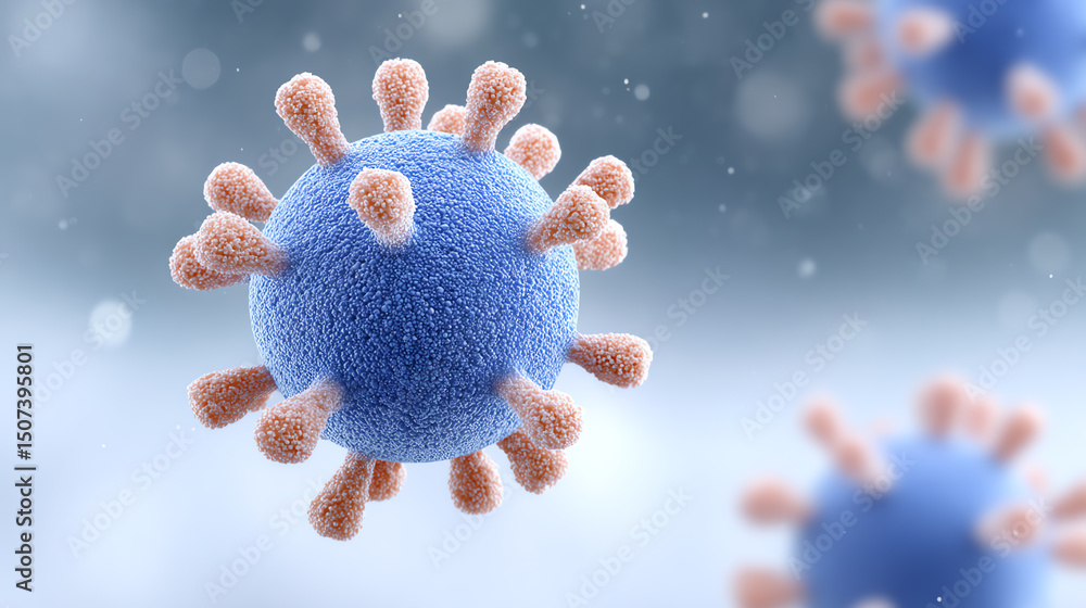 Poster Detailed close-up view of a virus structure, showcasing its unique features and classification in microbiology.