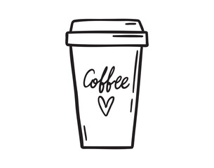 paper coffee cup doodle hand drawn icon. Outline drawing paper cup of coffee line clipart symbol