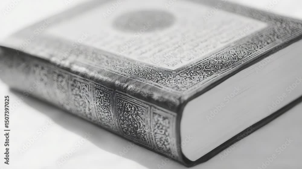 Poster a close-up view of a book placed on a table, providing detail and texture
