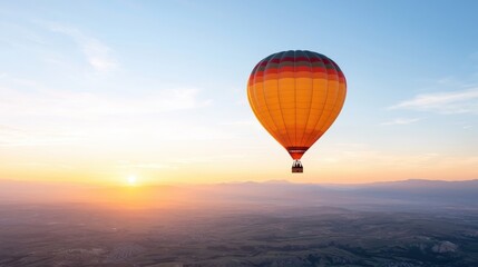 Obraz premium Golden sunrise hot air balloon flight over scenic landscape