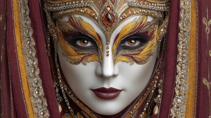 Fototapeta premium Woman with elaborate traditional makeup and ornate costume, looking directly at the camera