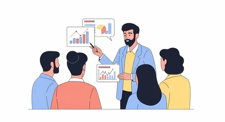Business Presentation with Charts and Graphs Presented to a Team
