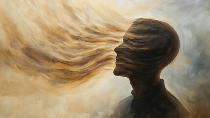 man, thinking too much, symbolized by a mental turmoil. generative ai