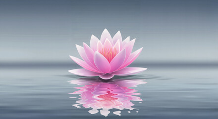 Pink lotus flower floating on calm water, tranquil wellness illustration for yoga studio branding, mindfulness apps, and World Meditation Day visuals