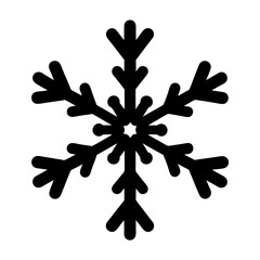 Simple black snowflake icon design isolated against a plain white background