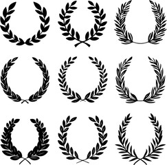 Obraz premium Elegant Black and White Laurel Wreaths for Design Elements