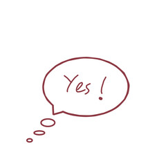 A reddish-brown speech bubble with 