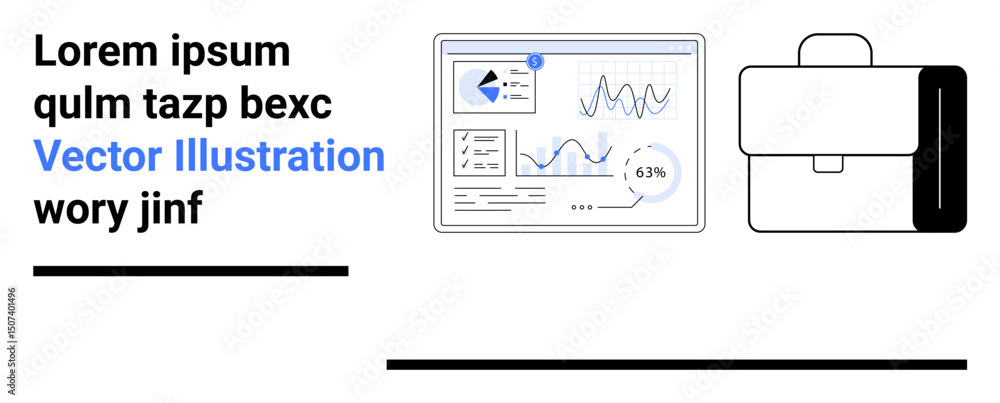 Aufkleber digital analytics dashboard showcasing data visualizations paired with a simple briefcase. ideal for