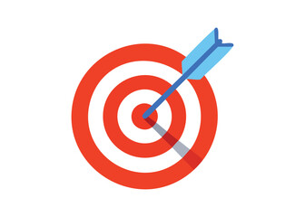 Arrow hitting the bullseye of a target symbolizing success and achieving a specific goal on white background