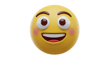 Fototapeta premium Happy smiling emoji with open mouth and rosy cheeks