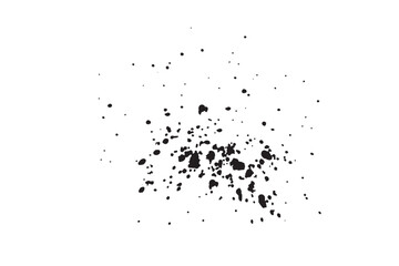  Black ink splatter stain in grunge style isolated on white background with artistic textured spray