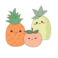 Funny Doodle Fruit Berry Character Icon. Cartoon Positive Hand Drawn Outline Fresh Vitamin Food Symbol. Bright Happy Smiling Fruit Element. Baby Shower Greeting Card or Birthday Party Decoration. 