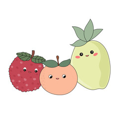 Funny Doodle Fruit Berry Character Icon. Cartoon Positive Hand Drawn Outline Fresh Vitamin Food Symbol. Bright Happy Smiling Fruit Element. Baby Shower Greeting Card or Birthday Party Decoration. 