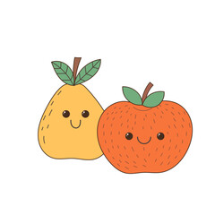 Funny Doodle Fruit Berry Character Icon. Cartoon Positive Hand Drawn Outline Fresh Vitamin Food Symbol. Bright Happy Smiling Fruit Element. Baby Shower Greeting Card or Birthday Party Decoration. 