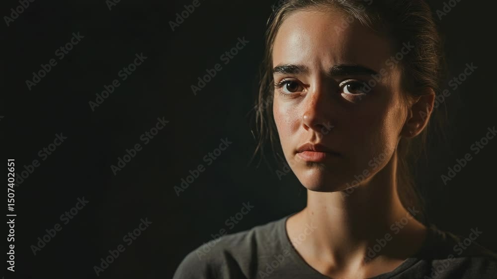 Poster A person with their eyes shut in a dimly lit space, often used for abstract or introspective concepts