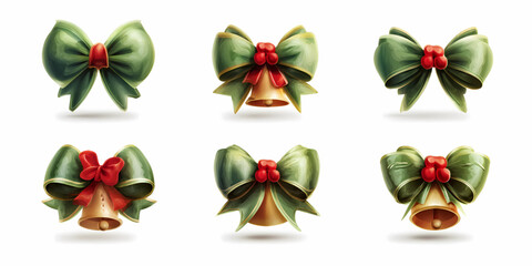 Collection of Christmas Elements, Gift Box, Snowman, Bells, Gnome, and Christmas Trees.