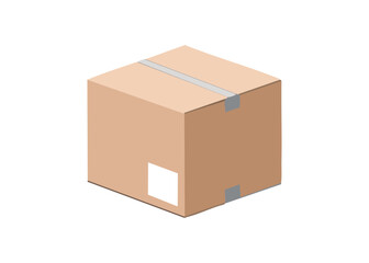 Isometric view illustration of a closed cardboard box used for packaging and shipping purposes