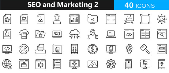 Minimalist SEO and Marketing lineal icon set. seo, marketing, minimalist, icon, digital, lineal, web, business, branding, strategy, analytics, social, network, internet, content,data,advertising, more