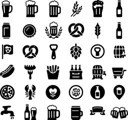 Comprehensive Collection of Black and White Beer-Related Icons