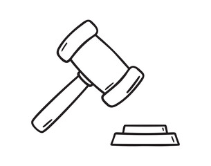 auction hammer doodle hand drawn icon. Outline drawing judge hammer line clipart symbol