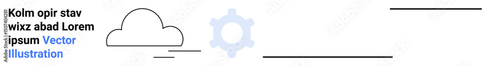 Poster cloud and gear icons with text lines represent cloud computing, technology integration, and process 