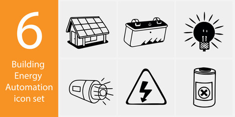 Building Energy Automation Icons – 6 Vector Illustrations for Smart Systems & Eco Efficiency