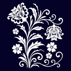 Fabric floral illustration, simple flower black and white, clothes pattern design vector, carpet, wall decoration, ceramic illustration useful floral vector. 