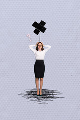 Poster image art sketch vertical collage of minded girl guy stand bubble scribble drawing mess...