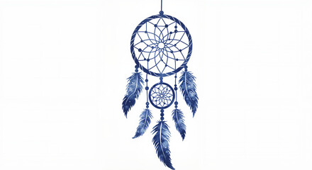 Obraz premium Blue dreamcatcher watercolor drawing for spiritual blogs, meditation designs, boho decor projects, clipart for wellness brands, tattoo concepts and inspirational prints