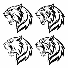 vector of black set silhouette of tiger
