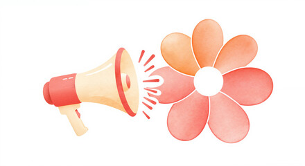 Megaphone and flower petal fusion illustration for soft activism visuals, gentle communication themes, poetic branding, creative marketing, and expressive floral designs

