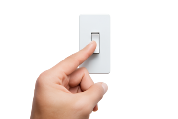 hand turns on switch isolated on white background