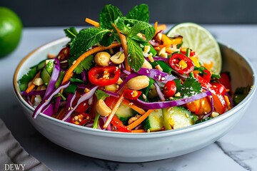**Thai Papaya Salad With Peanuts, Lime, And Chili, Styled Colorful And Crunchy On White Plate --Ar 3:2 --V 6.0 --S 250 --P G8Gxrjv** - @Darya (Relaxed)