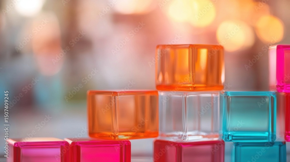 Aufkleber a collection of vibrant transparent acrylic cubes are meticulously arranged to form an artistic disp