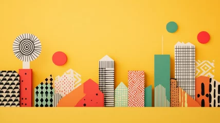 Fotobehang A futuristic African city skyline blending modern skyscrapers with traditional African patterns and motifs © Yuliia