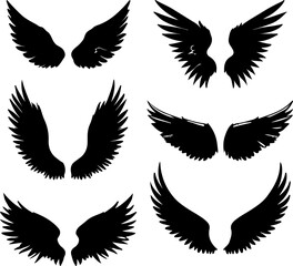 Obraz premium Six stylized black angel wings, perfect for graphic design.