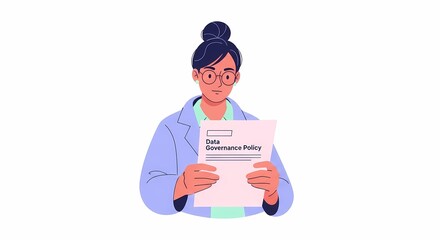 Woman Reviewing Data Governance Policy for Compliance and Risk Management