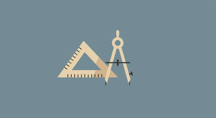 Stylized illustration of a ruler and compass on a blue background representing geometry and technical drawing tools
