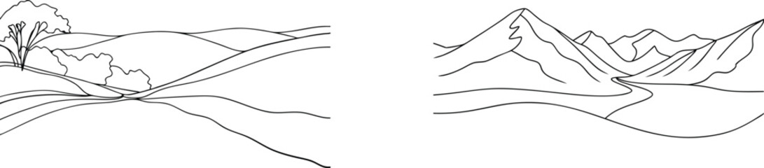 Fototapeta premium Black and white landscapes of rolling hills, mountains and scenic natural environments.