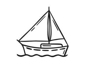 boat or ship kids style icon doodle hand drawn. Outline drawing boat or ship line clipart symbol