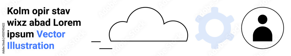 Poster cloud with horizontal lines, gear, and profile user icon. ideal for technology, cloud computing, use