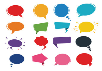 Set of flat colorful bubble speech vector. Banners, price tags, stickers, posters, badges. Isolated on white background.