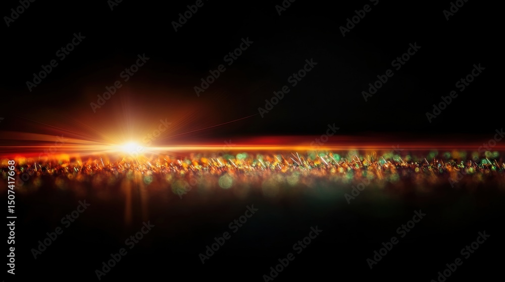 Poster a mesmerizing backdrop featuring vibrant green bokeh circles illuminated by a captivating light flar